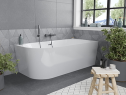 Mexen Mia free-standing corner bathtub right 150 x 75 cm, white, brushed gun gray overflow - 52691507500P-66