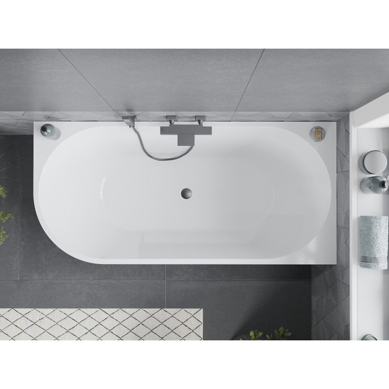 Mexen Mia freestanding corner right bathtub 150 x 75 cm, white, overflow gun gray brushed - 52691507500P-66