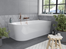 Mexen Mia free-standing corner right bath 150 x 75 cm, white, brushed copper overflow - 52691507500P-65