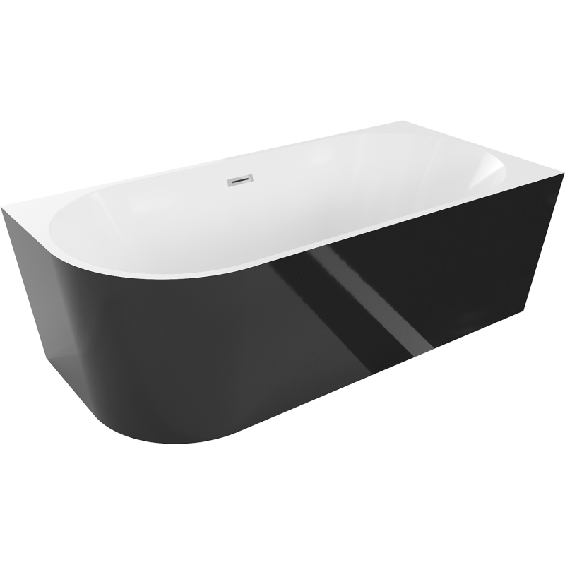 Mexen Mia freestanding corner bathtub right 150 x 75 cm, white/black, chrome overflow - 52691507575P-01
