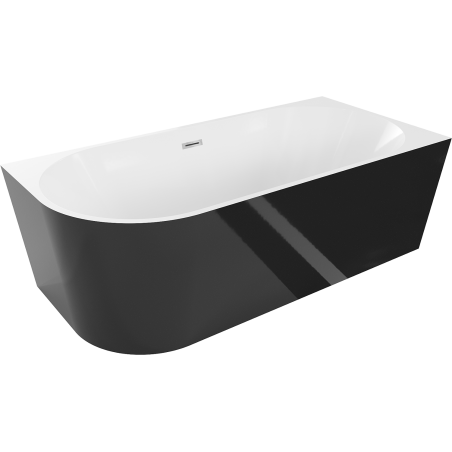 Mexen Mia freestanding corner bathtub right 150 x 75 cm, white/black, chrome overflow - 52691507575P-01