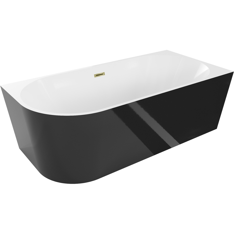 Mexen Mia freestanding right corner bath 150 x 75 cm, white/black, golden overflow - 52691507575P-50