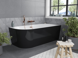 Mexen Mia freestanding corner right bathtub 150 x 75 cm, white/black, rose gold overflow - 52691507575P-60