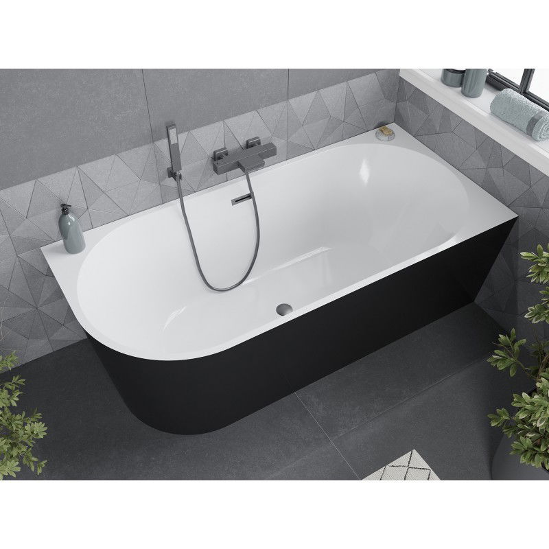 Mexen Mia free-standing right corner bathtub 150 x 75 cm, white/black, brushed gun gray overflow - 52691507575P-66