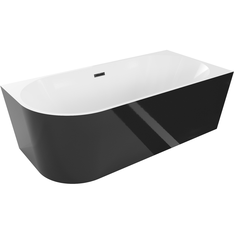Mexen Mia freestanding corner bath right 150 x 75 cm, white/black, black overflow - 52691507575P-70