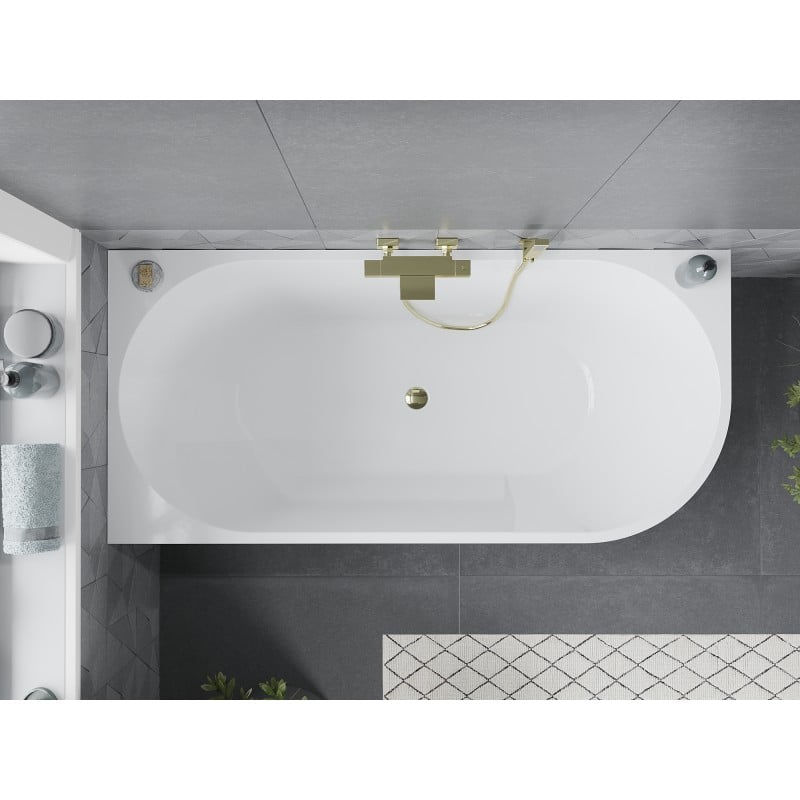 Mexen Mia freestanding corner bathtub left 160 x 75 cm, white, gold overflow - 52691607500L-50