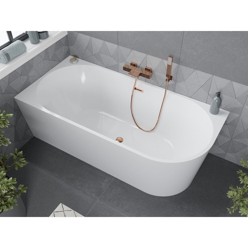 Mexen Mia freestanding corner left bathtub 160 x 75 cm, white, overflow pink gold - 52691607500L-60