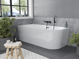 Mexen Mia left corner freestanding bathtub 160 x 75 cm, white, black overflow - 52691607500L-70