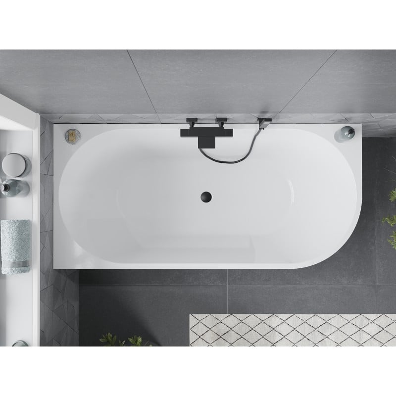 Mexen Mia freestanding corner bathtub left 160 x 75 cm, white, black overflow - 52691607500L-70