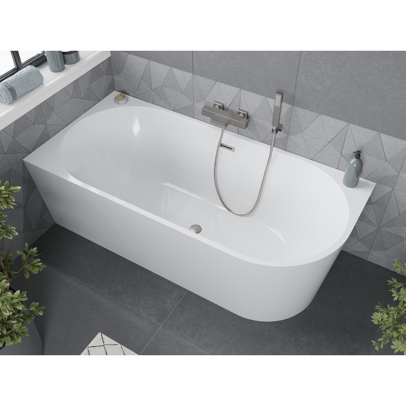 Mexen Mia 160 x 75 cm Free-Standing Corner Bath, Left, White, Brushed Nickel Overflow - 52691607500L-97