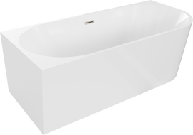 Mexen Mia 160 x 75 cm Free-Standing Corner Bath, Left, White, Brushed Nickel Overflow - 52691607500L-97