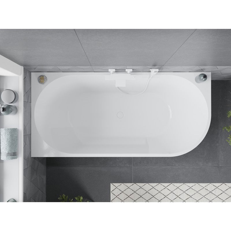 Mexen Mia freestanding corner left bathtub 160 x 75 cm, white/black, white overflow - 52691607575L-20