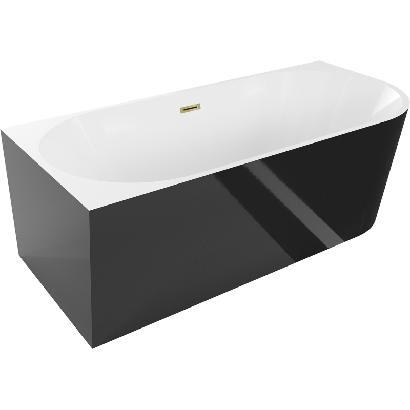 Mexen Mia freestanding corner bathtub left 160 x 75 cm, white/black, gold overflow - 52691607575L-50