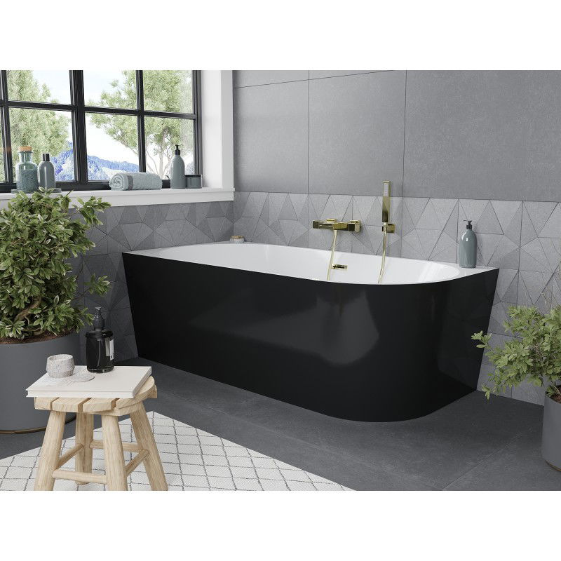 Mexen Mia freestanding corner left bath 160 x 75 cm, white/black, gold overflow - 52691607575L-50