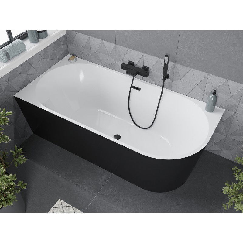 Mexen Mia freestanding corner left bathtub 160 x 75 cm, white/black, black overflow - 52691607575L-70