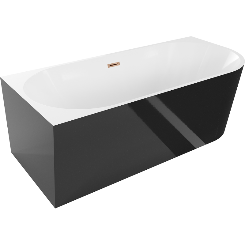 Mexen Mia freestanding left corner bathtub 160 x 75 cm, white/black, pink gold overflow - 52691607575L-60