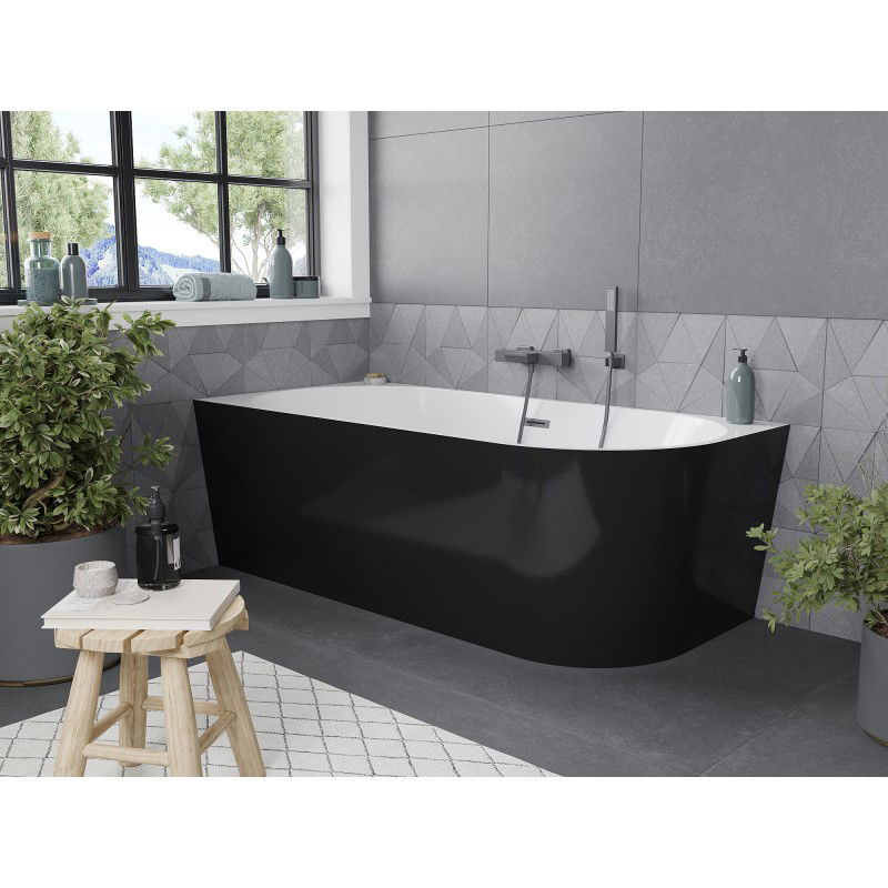 Mexen Mia freestanding corner bathtub left 160 x 75 cm, white/black, gun metal overflow - 52691607575L-95