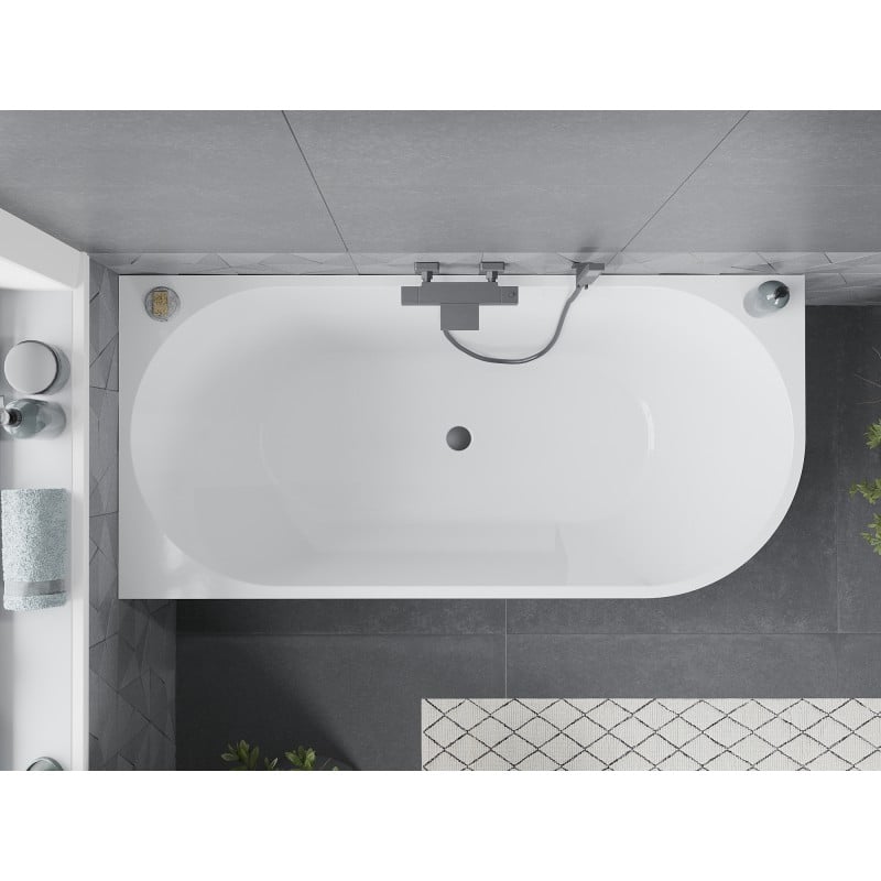 Mexen Mia freestanding corner left bathtub 160 x 75 cm, white/black, gun metal overflow - 52691607575L-95