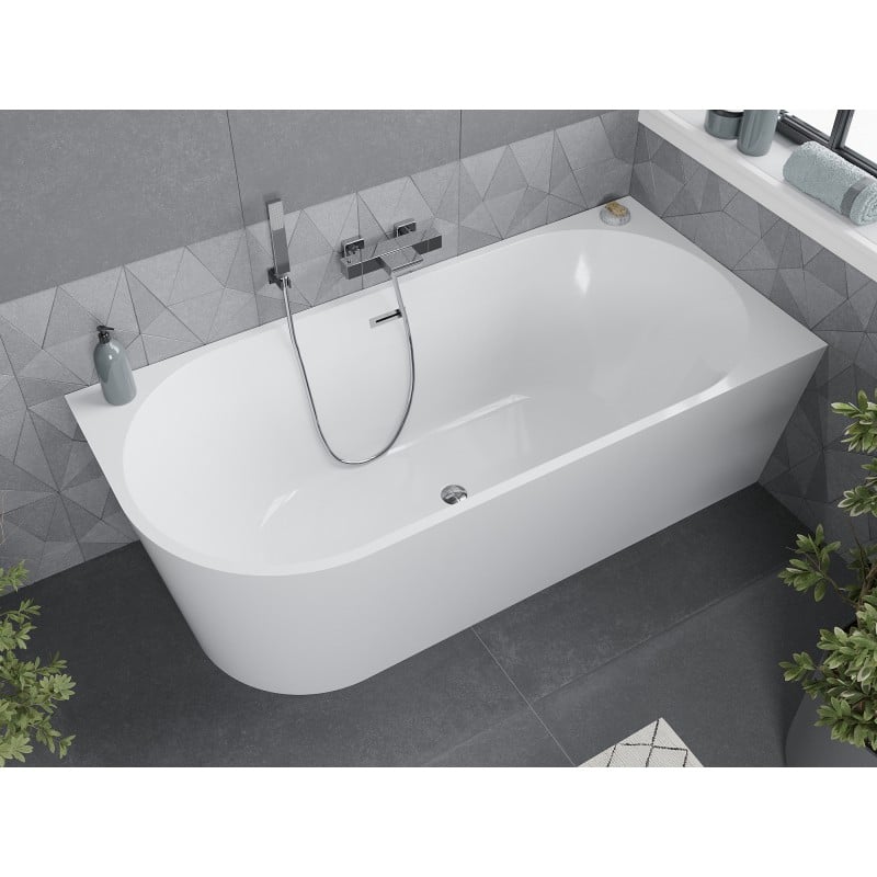 Mexen Mia freestanding corner right bathtub 160 x 75 cm, white, chrome overflow - 52691607500P-01