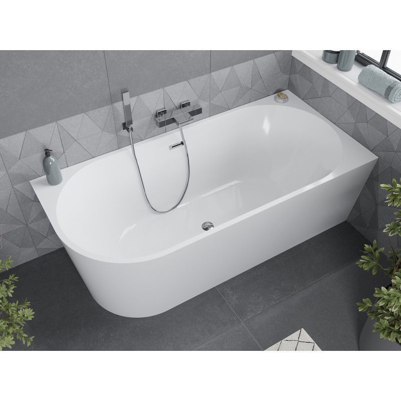 Mexen Mia Freestanding Right Corner Bath 160 x 75 cm, White, Chrome Overflow - 52691607500P-01