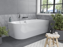 Mexen Mia freestanding corner right bathtub 160 x 75 cm, white, chrome overflow - 52691607500P-01