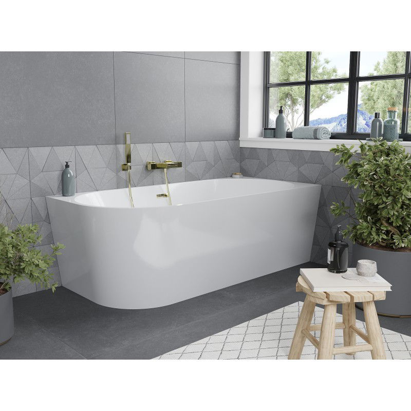 Mexen Mia free-standing right corner bath 160 x 75 cm, white, gold overflow - 52691607500P-50