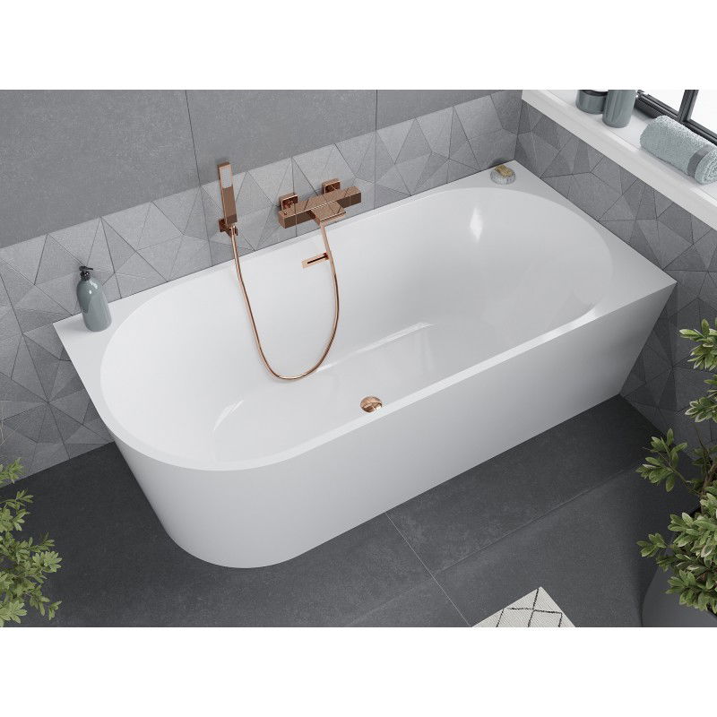Mexen Mia freestanding corner right bath 160 x 75 cm, white, overflow rose gold - 52691607500P-60