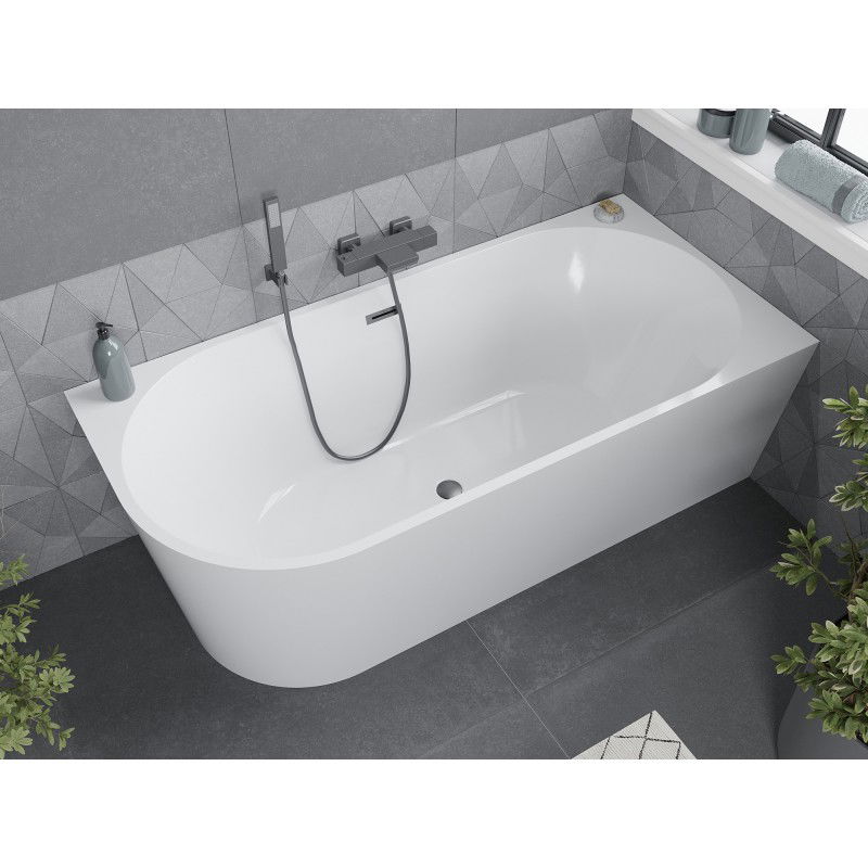 Mexen Mia freestanding corner right-hand bath 160 x 75 cm, white, brushed gun gray overflow - 52691607500P-66