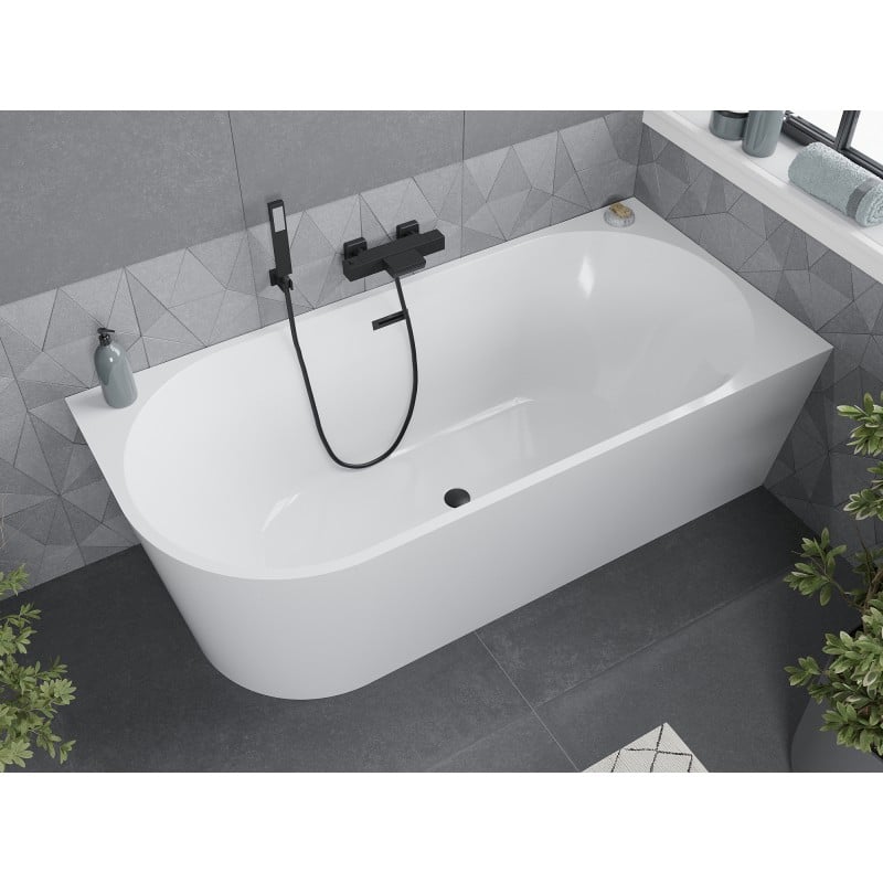 Mexen Mia freestanding corner bathtub right 160 x 75 cm, white, black overflow - 52691607500P-70
