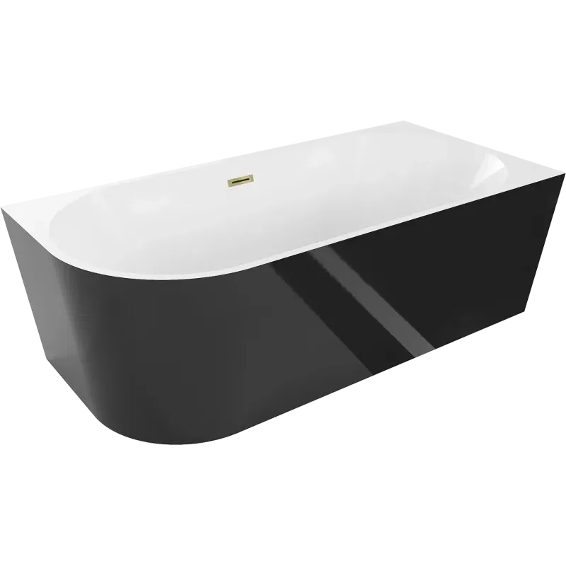 Mexen Mia freestanding right corner bath 160 x 75 cm, white/black, gold overflow - 52691607575P-50