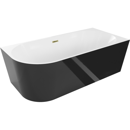 Mexen Mia freestanding right corner bathtub 160 x 75 cm, white/black, overflow gold - 52691607575P-50