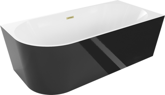 Mexen Mia free-standing corner bathtub right 160 x 75 cm, white/black, brushed gold overflow - 52691607575P-55