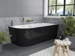 Mexen Mia freestanding corner bath right 160 x 75 cm, white/black, brushed gold overflow - 52691607575P-55