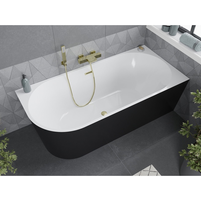 Mexen Mia free-standing corner bathtub right 160 x 75 cm, white/black, brushed gold overflow - 52691607575P-55