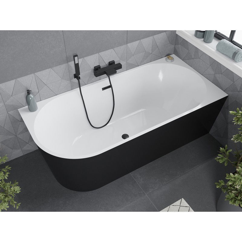 Mexen Mia free-standing corner bathtub right 160 x 75 cm, white/black, black overflow - 52691607575P-70