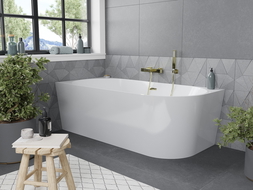 Mexen Mia freestanding corner bath left 170 x 80 cm, white, golden overflow - 52691708000L-50