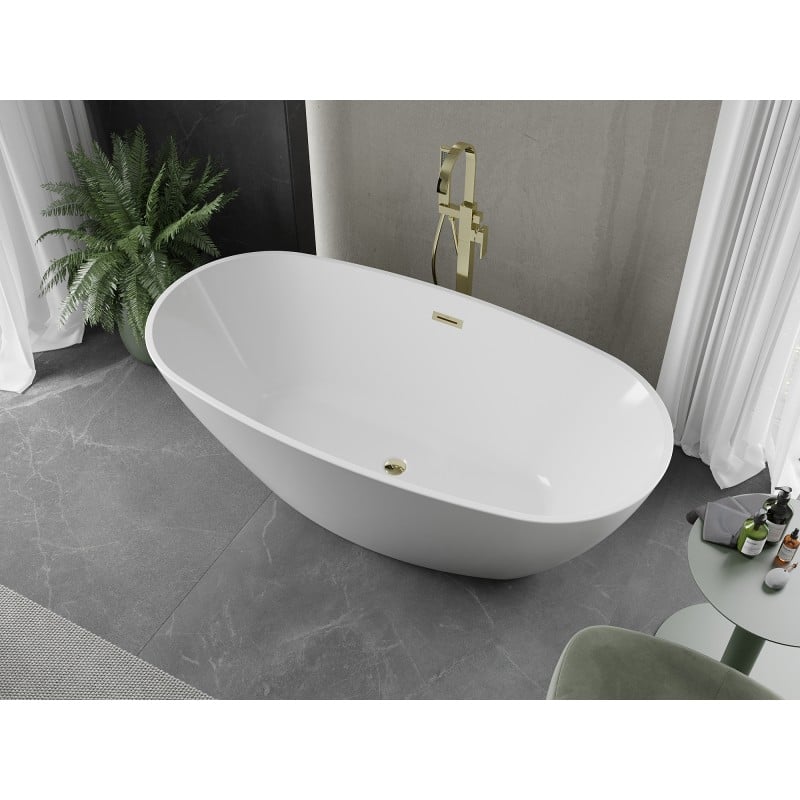 Mexen Eris freestanding bathtub 155 x 80 cm, white, gold overflow - 53441558000-50