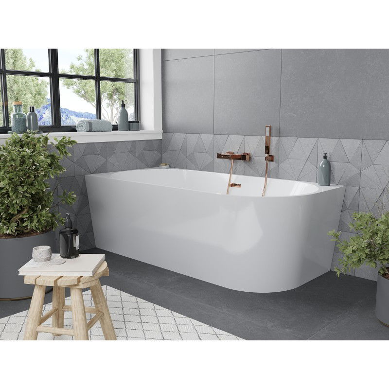 Mexen Mia freestanding corner left bath 170 x 80 cm, white, overflow pink gold - 52691708000L-60