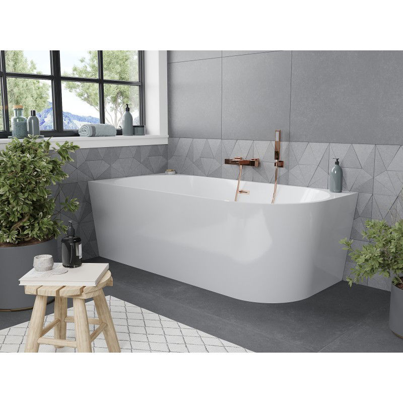 Mexen Mia freestanding corner bathtub left 170 x 80 cm, white, brushed copper overflow - 52691708000L-65