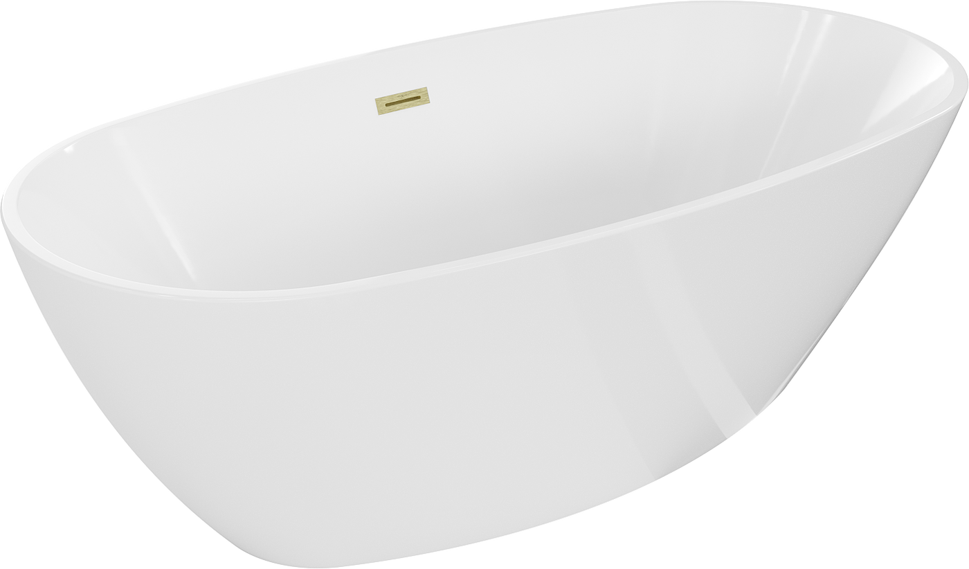 Mexen Eris freestanding bathtub 155 x 80 cm, white, brushed gold overflow - 53441558000-55