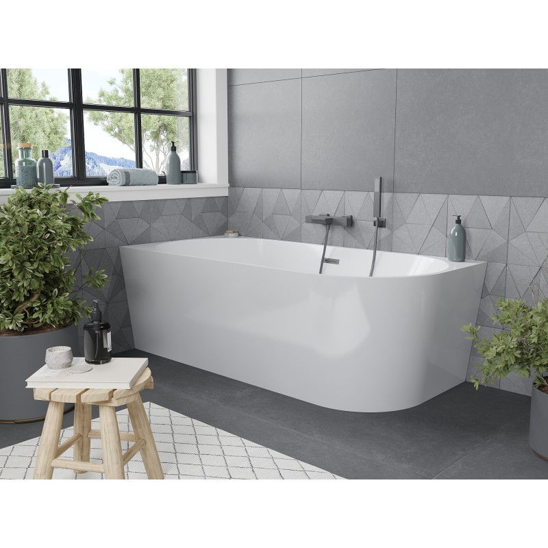 Mexen Mia freestanding corner left-hand bathtub 170 x 80 cm, white, overflow gun metal - 52691708000L-95