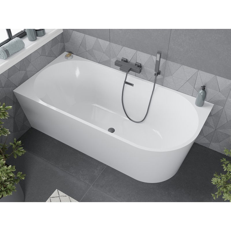 Mexen Mia freestanding corner left-hand bathtub 170 x 80 cm, white, overflow gun metal - 52691708000L-95