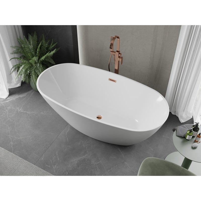 Mexen Eris freestanding bathtub 155 x 80 cm, white, overflow rose gold - 53441558000-60