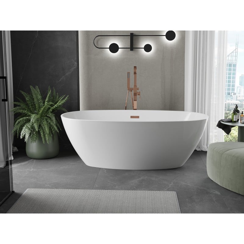 Mexen Eris freestanding bathtub 155 x 80 cm, white, overflow rose gold - 53441558000-60