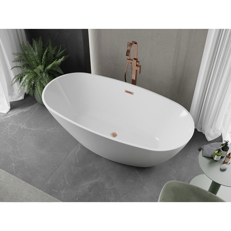 Mexen Eris freestanding bathtub 155 x 80 cm, white, brushed copper overflow - 53441558000-65