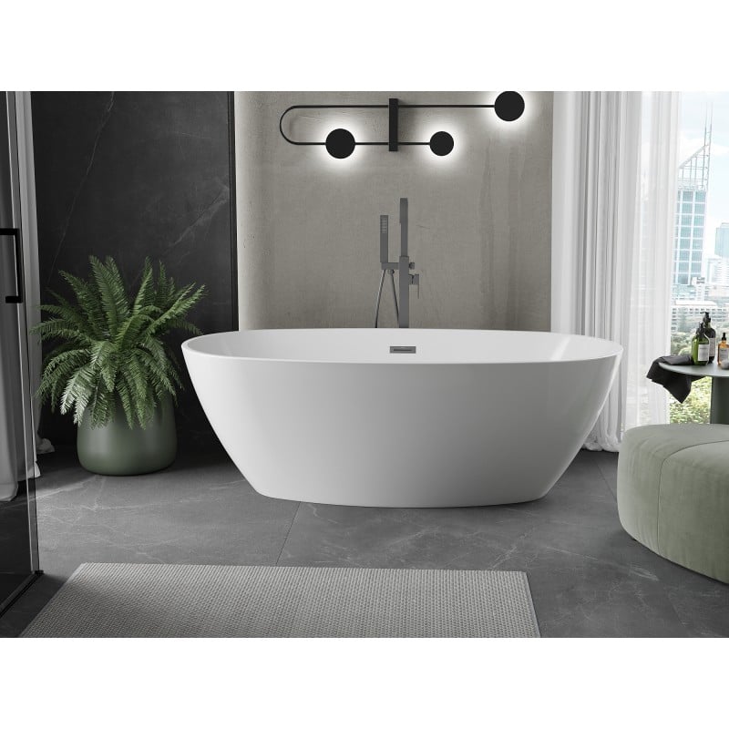 Mexen Eris freestanding bathtub 155 x 80 cm, white, gun metal overflow - 53441558000-95