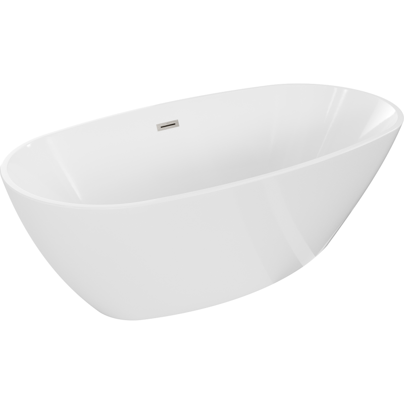 Mexen Eris freestanding bathtub 155 x 80 cm, white, brushed nickel overflow - 53441558000-97