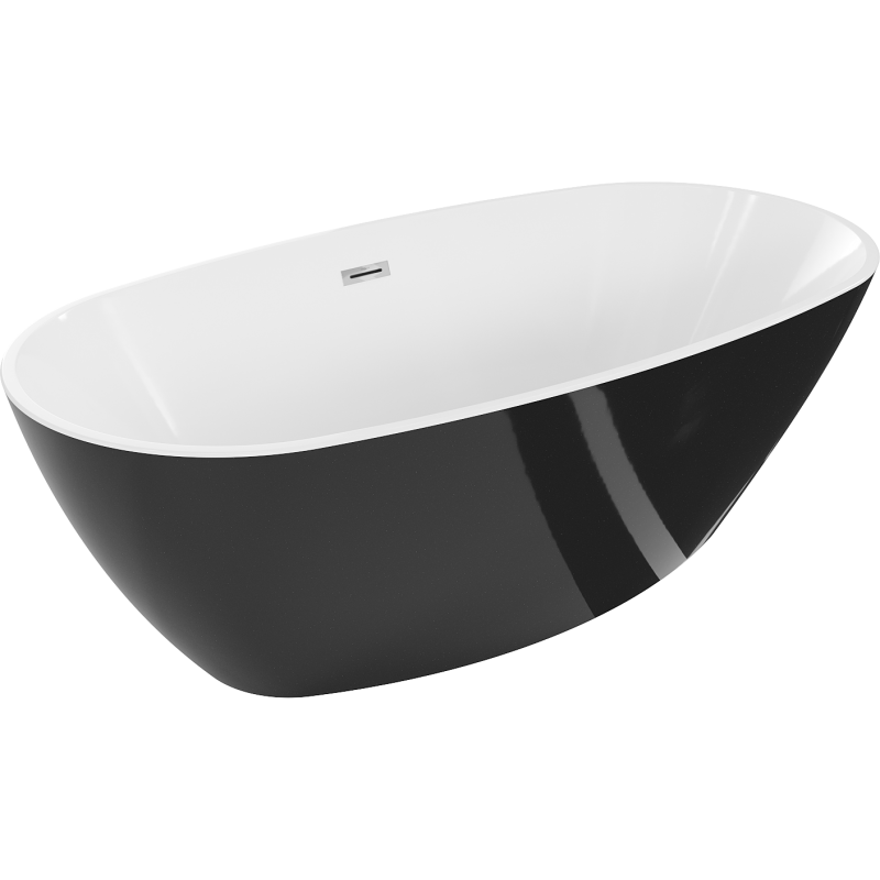 Mexen Eris freestanding bathtub 155 x 80 cm, white/black, chrome overflow - 53441558075-01