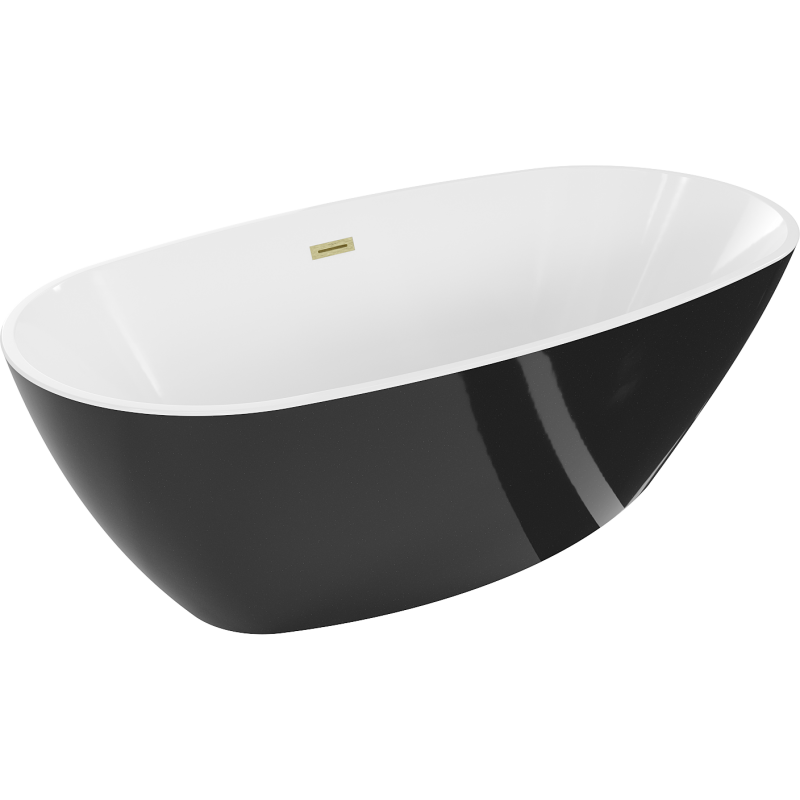 Mexen Eris freestanding bathtub 155 x 80 cm, white/black, brushed gold overflow - 53441558075-55
