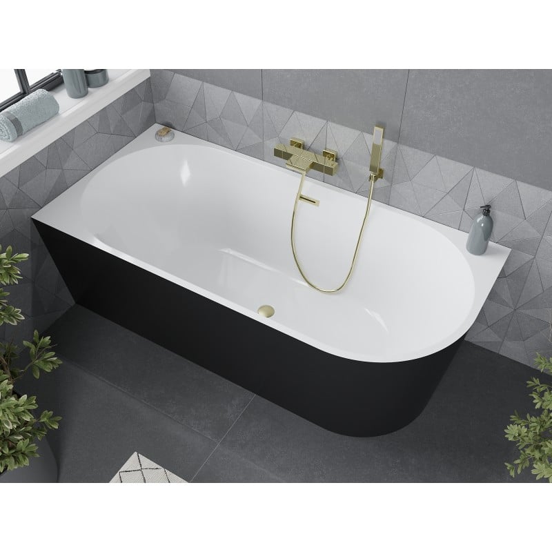 Mexen Mia free-standing corner bathtub left 170 x 80 cm, white/black, brushed gold overflow - 52691708075L-55